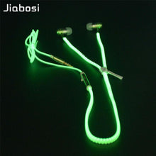 Hot sale ! Jiabosi Glowing Earphone Luminous Light Metal Zipper Earbuds Glow In The Dark For Iphone Samsung Xiaomi MP3 With Mic